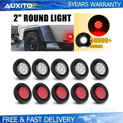 10 peças vermelho branco 2 polegadas redondo 9 luzes LED de folga para semi caminhão e reboque - Imagem 1 de 4