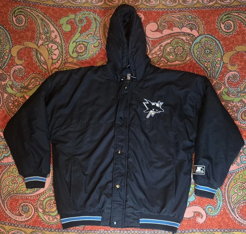 Винтажный Сан-Хосе акулы стартер пуховик куртка парка НХЛ хоккей 90-х большой  - Изображение 1 из 4