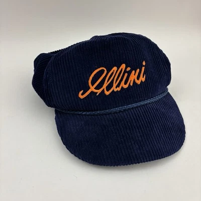 Vintage Illini Blue Corduroy Rope Hat PFA ltd. Leather Strap Great Condition! - Image 1 of 4