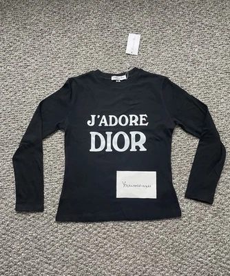 Estampado vintage de manga larga blanco y negro Dior J'adore, talla mediana EE. UU. Foto 1 de 4