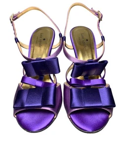 Kate Spade New York Purple Triple Bow Heels Open Toe Size 8.5 Made In Italy - Picture 1 of 8