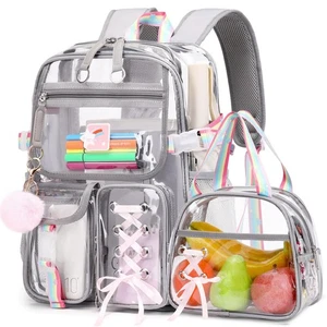 Clear Backpack for Girls, Transparent Backpack with Lunch Bag for Kids Elemen... - Picture 1 of 6