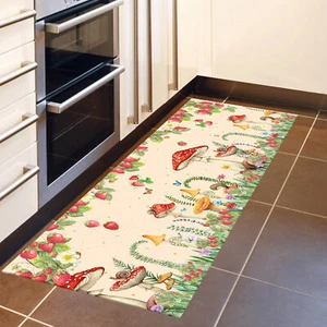 Flower Red Mushroom Beige Kitchen Mat Non-Slip Carpet Bedroom Floor Area Rugs - Picture 1 of 3
