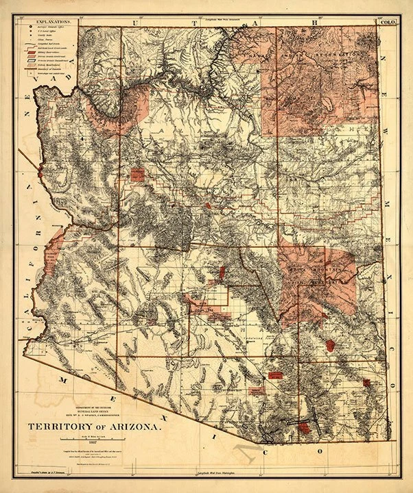 Map of Territory of Arizona c1887 16x18