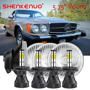 For Mercedes-Benz 380SL 450SL 560SL 4PCS 5.75" Round LED Headlights Hi/Lo Beam