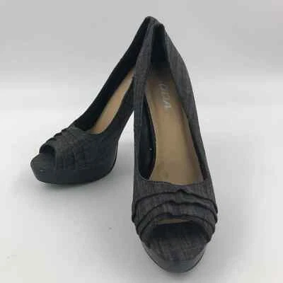 SODA Black Denim Peep Toe Platform Stiletto Heels US 8M EUC - Image 1 of 4