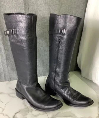 Botas altas MATISSE de cuero negro hasta la rodilla con cremallera lateral | Hechas en Brasil | Talla 6M Foto 1 de 4