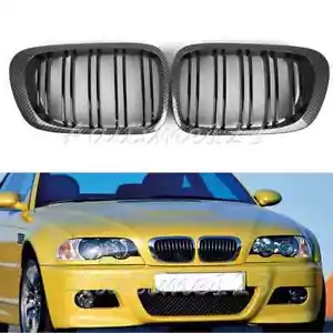 For BMW E46 2 Door M3 Coupe 1999-2001 Carbon Fiber Double Front Kidney Grille - Foto 1 di 7