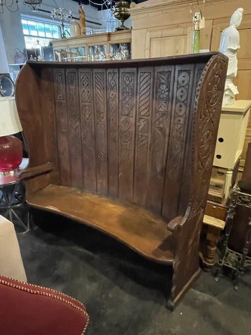Early 19th / 18th Century Barrel Back Carved Settle Settee Bench Cover