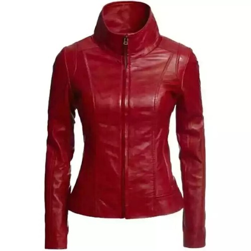VALENTINO Giacca donna elegante vera pelle di agnello moto rossa fatta a mano elegante