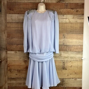 Vestido midi de fiesta vintage años 80 Abby Kent azul bebé estrás apliques talla 8 - Imagen 1 de 14