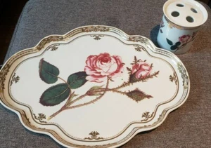 Pre-owned Andrea by Sadek  Moss Rose Vanity tray and toothbrush holder - Picture 1 of 6