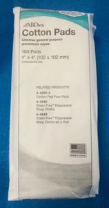 COTTON PADS 4" X 4" ABDICK LINT-FREE GENERAL PURPOSE PRESSROOM WIPES 100 PADS - Picture 1 of 1
