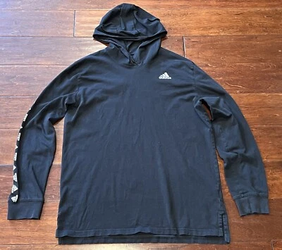 Adidas черный белый груди логотип мальчиков XL легкий длинным рукавом толстовка с капюшоном - Изображение 1 из 4