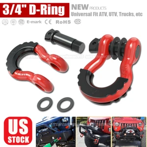 Pair 2x3/4" D-Ring Shackles 4.75 Ton Red Bow W/ Washer Clevis Shackle Black - Picture 1 of 9
