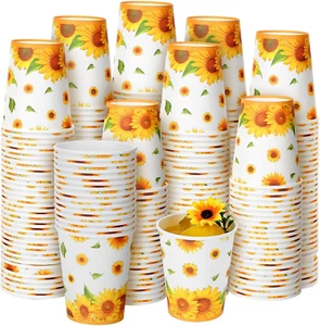 100 Pcs Sunflower Party Paper Cups Sunflower Birthday Party Supplies Disposable - Picture 1 of 7
