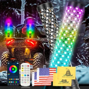 2X 2FT RGB Spiral LED Whip Lights Antenna Chase Bluetooth & Remote for ATV UTV - Picture 1 of 19