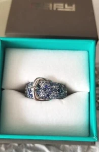 $795 EFFY Sterling silver Blue Splash Sapphire Belt buckle cluster band Ring - Picture 1 of 15
