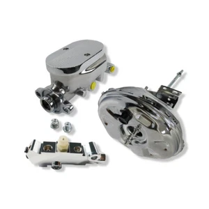 Amplificador de freno cromado de 11" y cilindro maestro de diámetro de 1" con aletas y válvula dosificadora - Imagen 1 de 11