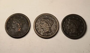 1844, 1845, 1846 großes Cent Penny Lot USA Währung alte Münzen - Bild 1 von 8