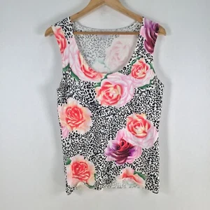 Queenspark womens floral leopard tank top size XL white sleeveless viscose095070 - Picture 1 of 9