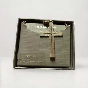 Sterling Silber Kreuz Anhänger mit 24" Edelstahl Kette Halskette in Box - Bild 1 von 9