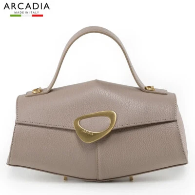 ARCADIA Made in Italy creative designer dove gray leather small hexagon bag - Image 1 of 4