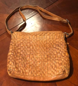 Vilenca Holland Crossbody Bag Tan Woven Leather Shouder Purse - Picture 1 of 13