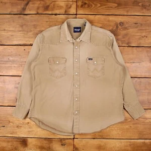 Camisa Western Vintage Wrangler Snap 2XL Años 90 Para Hombre Manga Larga Beige Sólida - Imagen 1 de 8