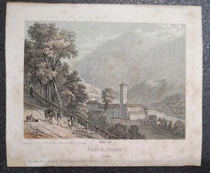 Stampa Crevola Ossola Route du Simplon Muller litografia rara metà 800 - Foto 1 di 4