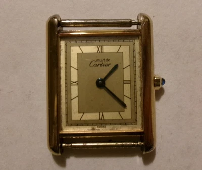RELOJ DE CUARZO CARTIER Must De TANK VERMEIL 925 Plata Chapado en Oro - Sin probar Foto 1 de 4