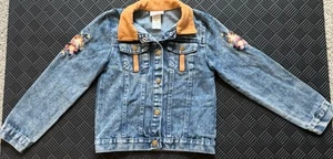 Little Lass Girls Denim Jacket Embroidered Floral Suede Details Size 6X - Picture 1 of 6