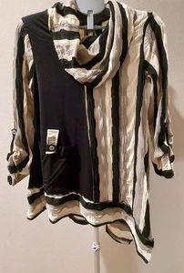 Ali Miles Top Damen Medium beige schwarz asymmetrisch Kutte künstlerische Tunika - Bild 1 von 8