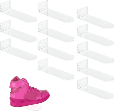 12 Pack Clear Acrylic Floating Shoe Display Shelf, Wall Mounted Sneaker Storage - Image 1 of 4