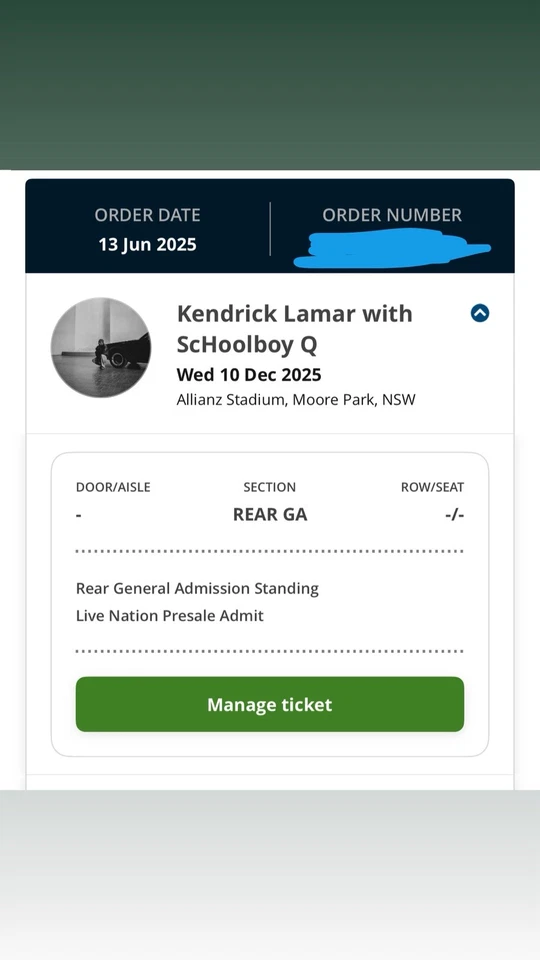 Kendrick Lamar Sydney Tickets  - image 1 of 1