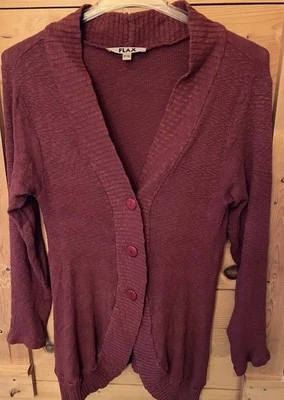 Cárdigan Suéter Lino Mujer 3 Botones Manga Larga Borgoña/Vino Talla S Boho Foto 1 de 4