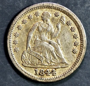 EXQUISITE 1844/1844/44 Silver Seated Liberty Half Dime REPUNCHED DATE ERROR RPD - Picture 1 of 3
