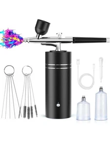 Airbrush Kit mit Kompressor 30PSI Tragbare Airbrush Pistole Wiederaufladbar Handheld - Bild 1 von 8