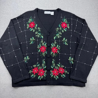 Cárdigan Suéter Navidad Diseño BP para Mujer XL Negro Flor de Pascua Adornado Foto 1 de 4