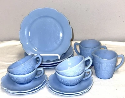 Jeannette CHERRY BLOSSOM   DELPHITE BLUE   14 PC CHILD'S DINNER SET - Image 1 of 2