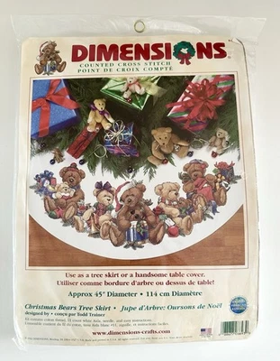 Vintage NOS Dimensions Counted Cross Stitch Christmas Bears Tree Skirt Kit 45" - Image 1 of 3