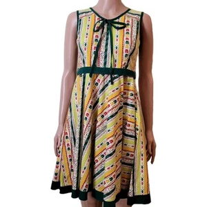Vestito Vintage Donna S Cotone A-Line Twirl Verde Giallo Cottagecore Kitschy Doll - Foto 1 di 24