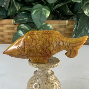 Vintage Jade Koi Fisch Statue handgeschnitzt asiatisch chinesisch Feng Shui Reichtum Figur - Bild 1 von 17
