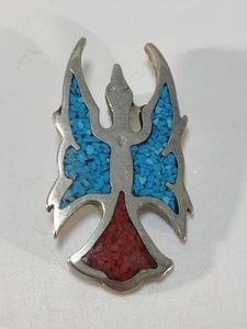 COLLANA VINTAGE NAVAJO O ZUNI PEYOTE UCCELLINO CORALLO TURCHESE - Foto 1 di 3