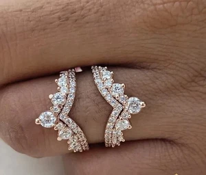 Anillo de boda protector envolvente potenciador diamante simulado de 2 quilates enchapado en oro rosa de 14 quilates - Imagen 1 de 6