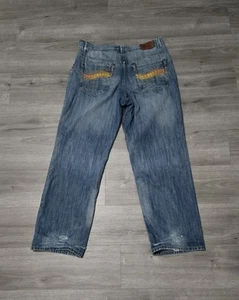 Vintage Rocawear Embroidered Jeans Mens Size 38 Distressed Faded Baggy Y2K - Picture 1 of 11