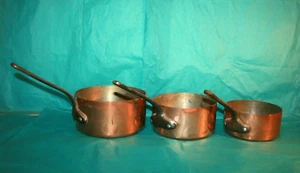 Copper Saucepans French Les Metaux Ouvier Vesoul  Set Of 3 50C(FREE UK POSTAGE - Foto 1 di 3
