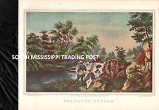 1952 Currier & Ives lithograph Art Print : The Trout Stream
