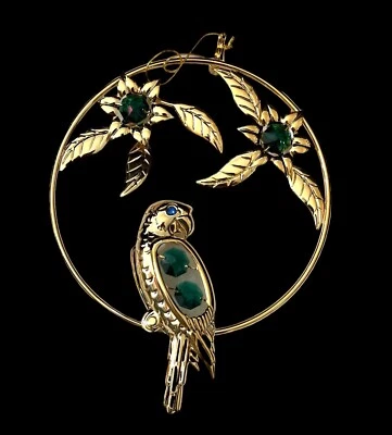 Adorno - ANILLO LORO CON FLORES - CHAPADO EN ORO 24k - Elementos Swarovski - Verde Foto 1 de 4