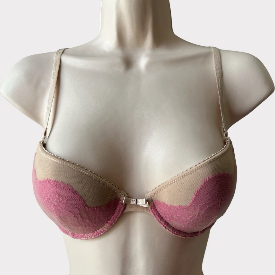 Sujetador push up de encaje liso D&G, talla 32B, tostado y rosa Foto 1 de 4